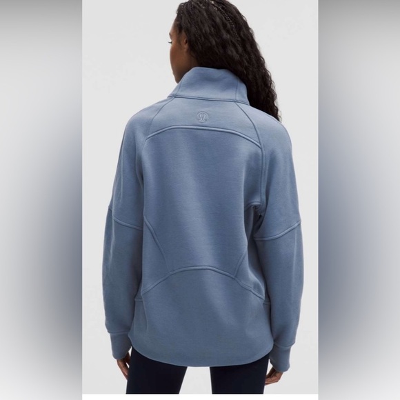 Lululemon Oversized Scuba Wash Denim Blue Funnel-Neck Half Zip w/ Gold Hardware - Picture 4 of 6